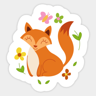 Adorable little fox with flowers Sticker